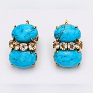 Bounkit couture clip earrings in sterling silver w large blue turquoise & quartz